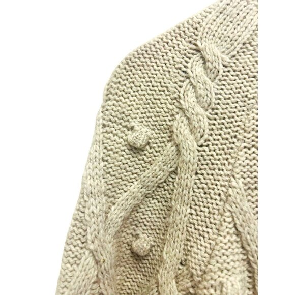 M&S Collection Beige Wool Blend Cable Knit Bobble Sweater Womens Size 6 Medium - Picture 11 of 14